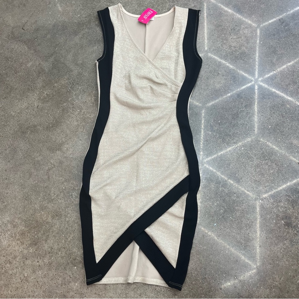 A’GACI Women’s Bodycon Dress Sexy Tan Black Shimmer Stretch Small NWT
